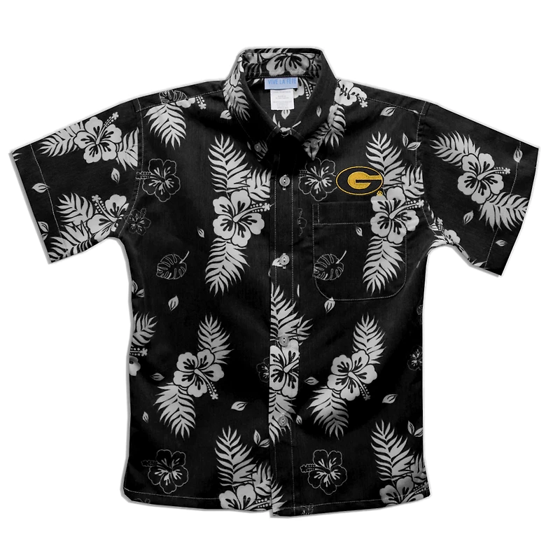 Youth Vive La Fete  Black Grambling Tigers Hawaiian Print Button-Down Shirt