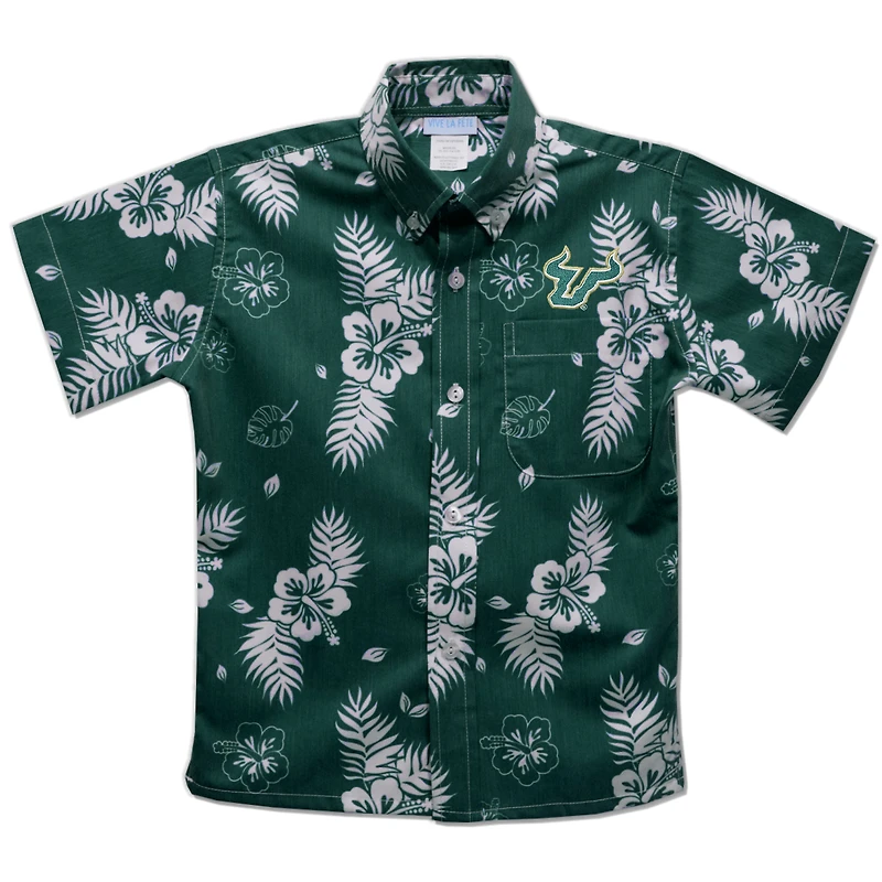 Youth Vive La Fete  Green South Florida Bulls Hawaiian Print Button-Down Shirt
