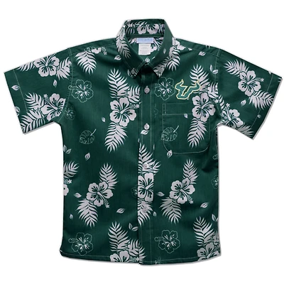 Youth Vive La Fete  Green South Florida Bulls Hawaiian Print Button-Down Shirt