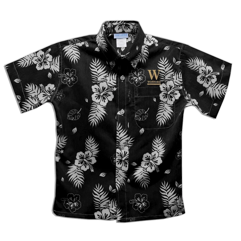 Youth Vive La Fete  Black Wofford Terriers Hawaiian Print Button-Down Shirt