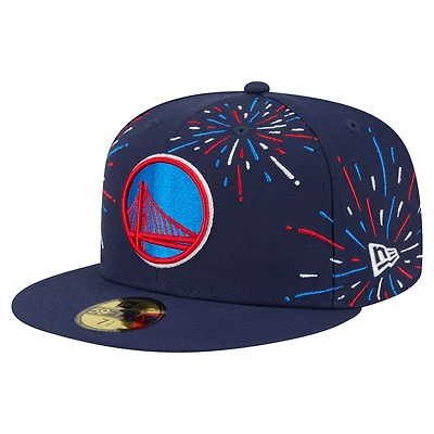 Men's New Era  Navy Golden State Warriors Americana Fireworks 59FIFTY Fitted Hat