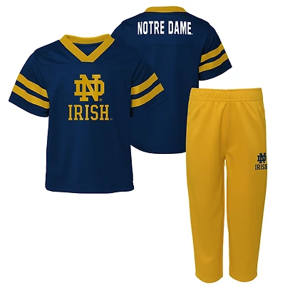Youth Outerstuff Navy Notre Dame Fighting Irish Red Zone Two-Piece V-Neck Top and Pants Set