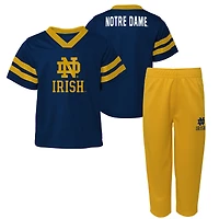 Youth Outerstuff Navy Notre Dame Fighting Irish Red Zone Two-Piece V-Neck Top and Pants Set
