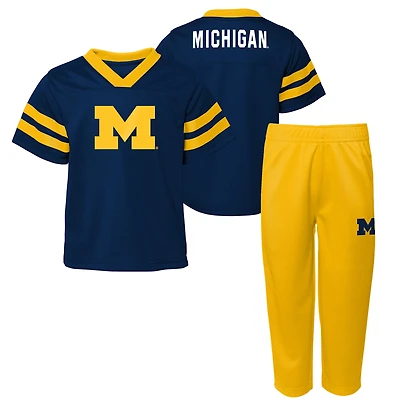 Youth Outerstuff Navy Michigan Wolverines Red Zone Two-Piece V-Neck Top and Pants Set