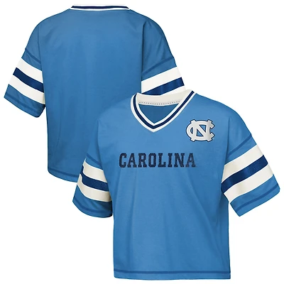 Girls Youth Outerstuff Carolina Blue North Tar Heels Gridiron Jersey V-Neck T-Shirt