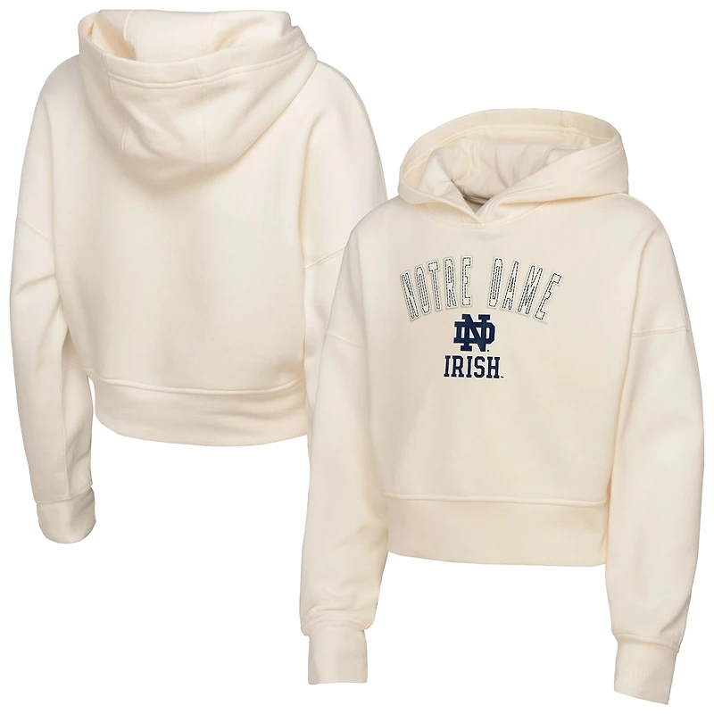 Girl's Youth Outerstuff Cream Notre Dame Fighting Irish Oversized Blitz Cropped Pullover Hoodie