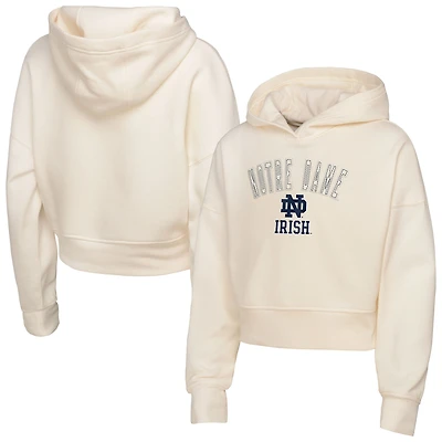 Girl's Youth Outerstuff Cream Notre Dame Fighting Irish Oversized Blitz Cropped Pullover Hoodie