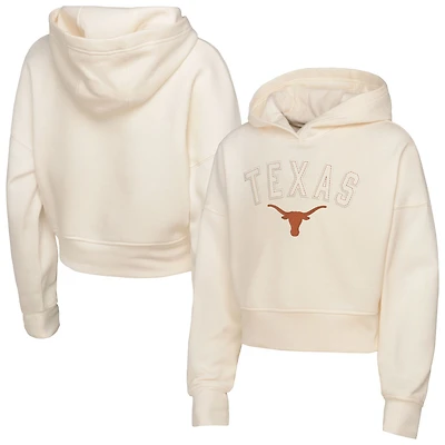 Girl's Youth Outerstuff Cream Texas Longhorns Oversized Blitz Cropped Pullover Hoodie