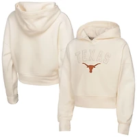 Girl's Youth Outerstuff Cream Texas Longhorns Oversized Blitz Cropped Pullover Hoodie