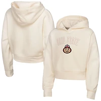 Girl's Youth Outerstuff Cream Ohio State Buckeyes Oversized Blitz Cropped Pullover Hoodie