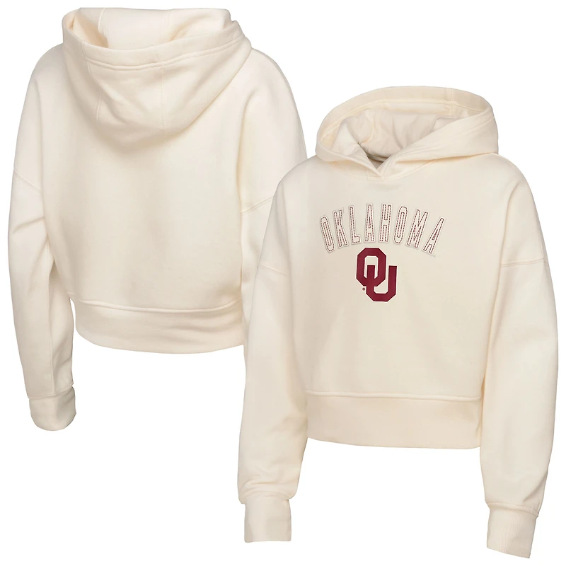 Girl's Youth Outerstuff Cream Oklahoma Sooners Oversized Blitz Cropped Pullover Hoodie