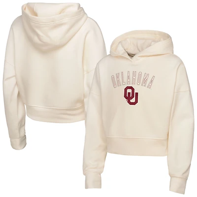 Girl's Youth Outerstuff Cream Oklahoma Sooners Oversized Blitz Cropped Pullover Hoodie