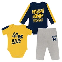 Infant Outerstuff Navy/Maize Michigan Wolverines Double Down Bodysuit and Pants 3-Piece Set
