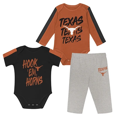 Infant Outerstuff Orange/Black Texas Longhorns Double Down Bodysuit and Pants 3-Piece Set