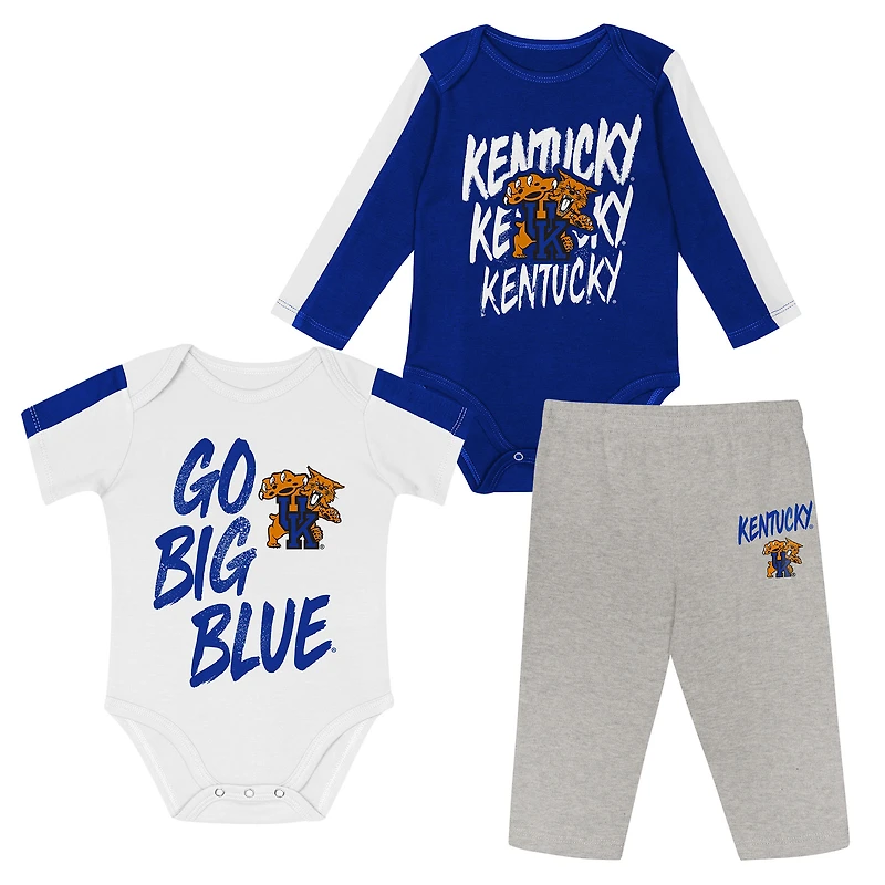 Infant Outerstuff Royal/White Kentucky Wildcats Double Down Bodysuit and Pants 3-Piece Set