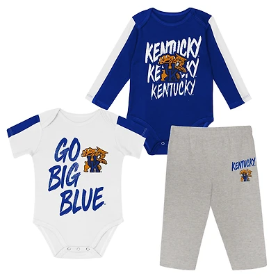 Infant Outerstuff Royal/White Kentucky Wildcats Double Down Bodysuit and Pants 3-Piece Set