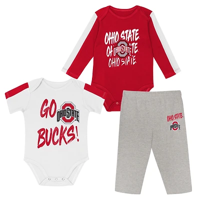 Infant Outerstuff Scarlet/White Ohio State Buckeyes Double Down Bodysuit and Pants 3-Piece Set