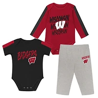 Infant Outerstuff Red/Black Wisconsin Badgers Double Down Bodysuit and Pants 3-Piece Set