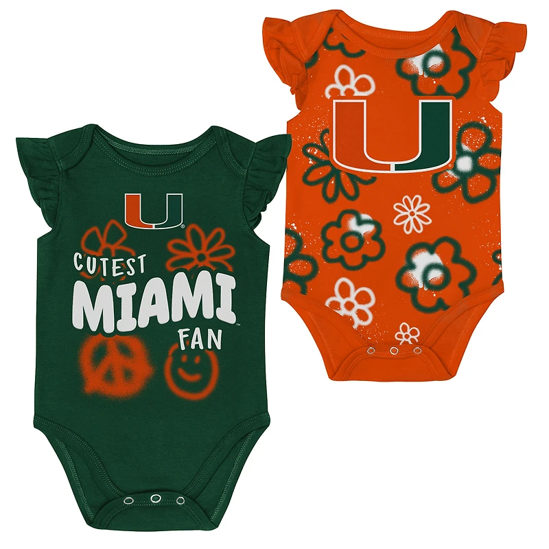 Girl's Newborn and Infant Outerstuff Green/Orange Miami Hurricanes Little Sunshine Two-Piece Bodysuit Set