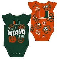Girl's Newborn and Infant Outerstuff Green/Orange Miami Hurricanes Little Sunshine Two-Piece Bodysuit Set