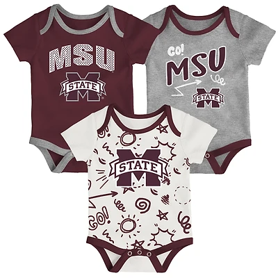 Newborn & Infant Outerstuff Mississippi State Bulldogs Three-Pack All Day Play Bodysuit Set