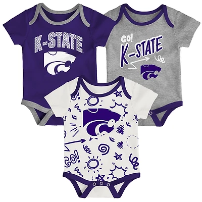 Newborn & Infant Outerstuff Kansas State Wildcats Three-Pack All Day Play Bodysuit Set