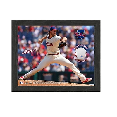 Aaron Nola Philadelphia Phillies Framed Photograph with Game-Used Ball Swatch