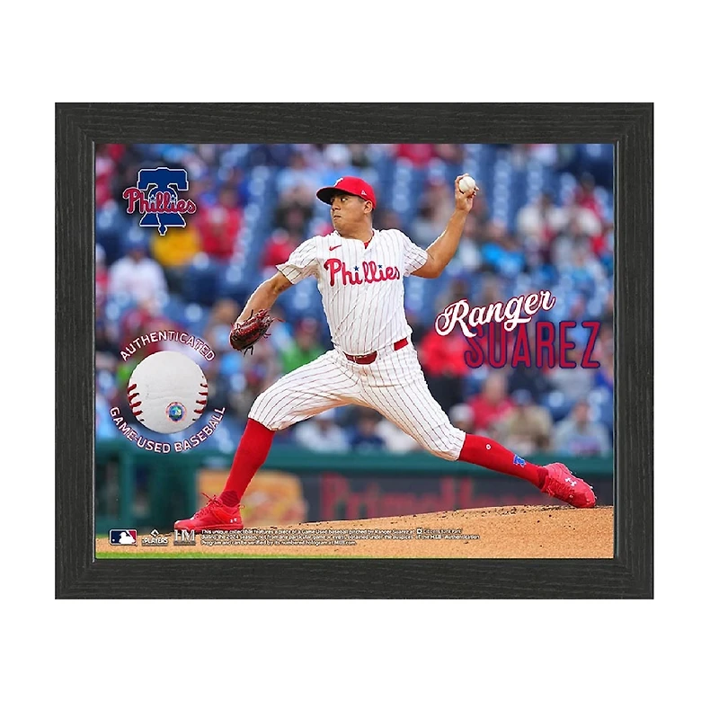 Ranger Suarez Philadelphia Phillies Framed Photograph with Game-Used Ball Swatch