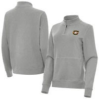 Women's Antigua Heather Gray NASCAR 1964-75 Logo Crush Quarter-Zip Top
