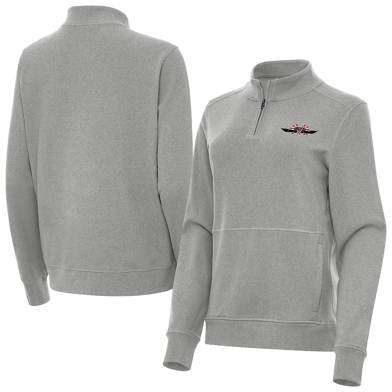 Women's Antigua Heather Gray NASCAR 1948-55 Logo Crush Quarter-Zip Top