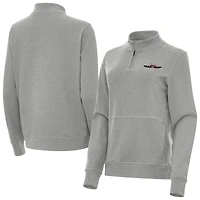 Women's Antigua Heather Gray NASCAR 1948-55 Logo Crush Quarter-Zip Top