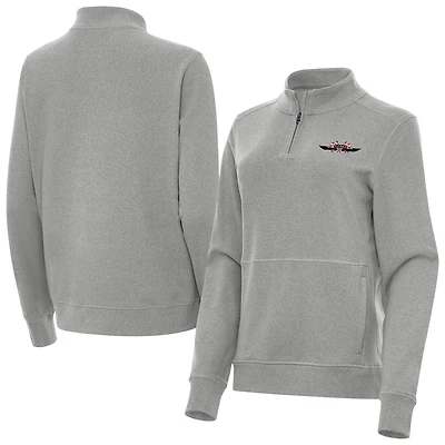 Women's Antigua Heather Gray NASCAR 1948-55 Logo Crush Quarter-Zip Top