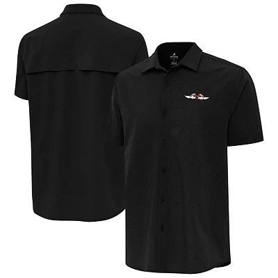 Men's Antigua Black NASCAR 1948-55 Logo Activate Woven Button-Up Shirt