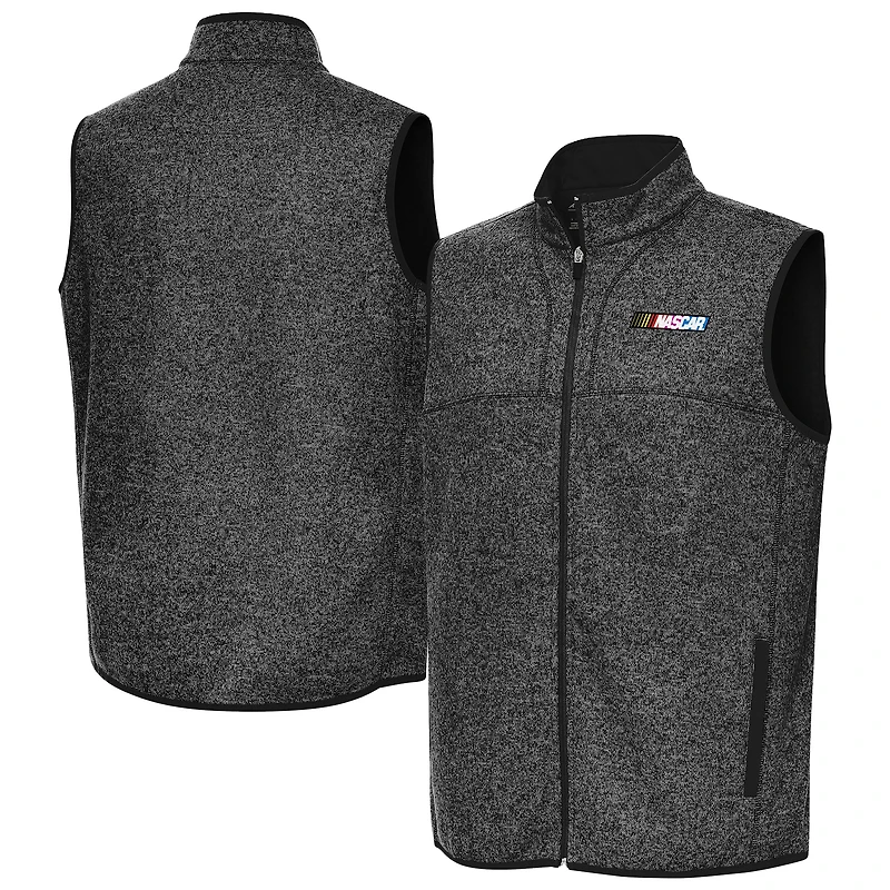 Men's Antigua Heather Black NASCAR 1976-2017 Logo Fortune Full-Zip Vest