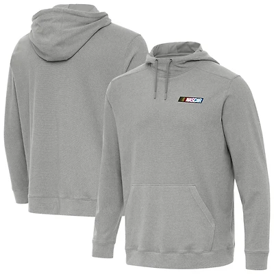 Men's Antigua Heather Gray NASCAR 1976-2017 Logo Cloud Pullover Hoodie