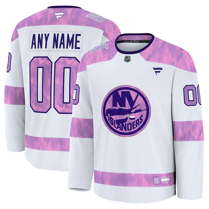 Men's Fanatics White New York Islanders 2024 Hockey Fights Cancer Custom Practice Jersey