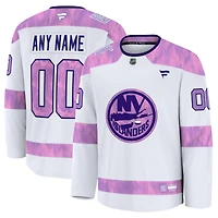 Men's Fanatics  White New York Islanders 2024 Hockey Fights Cancer Custom Practice Jersey