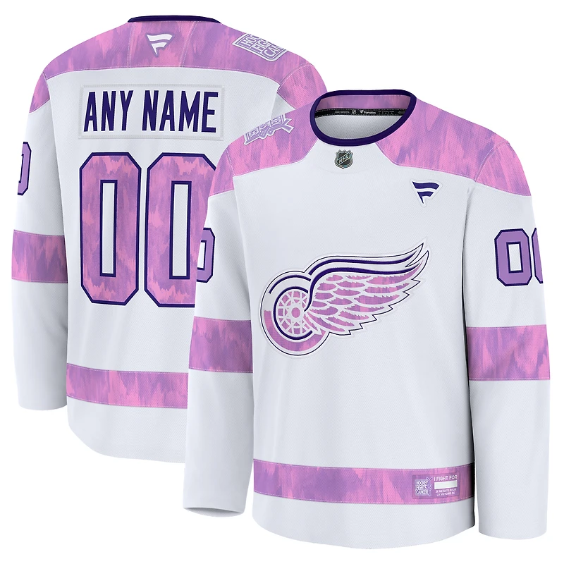 Men's Fanatics White Detroit Red Wings 2024 Hockey Fights Cancer Custom Practice Jersey