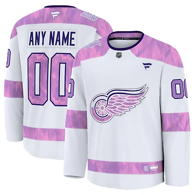 Men's Fanatics White Detroit Red Wings 2024 Hockey Fights Cancer Custom Practice Jersey