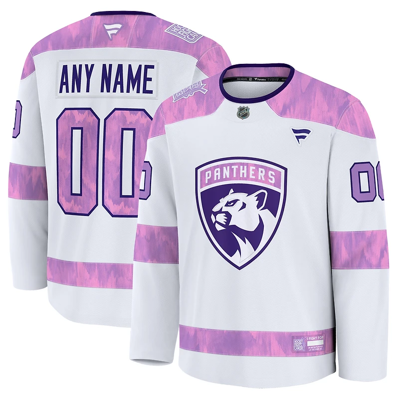 Men's Fanatics White Florida Panthers 2024 Hockey Fights Cancer Custom Practice Jersey