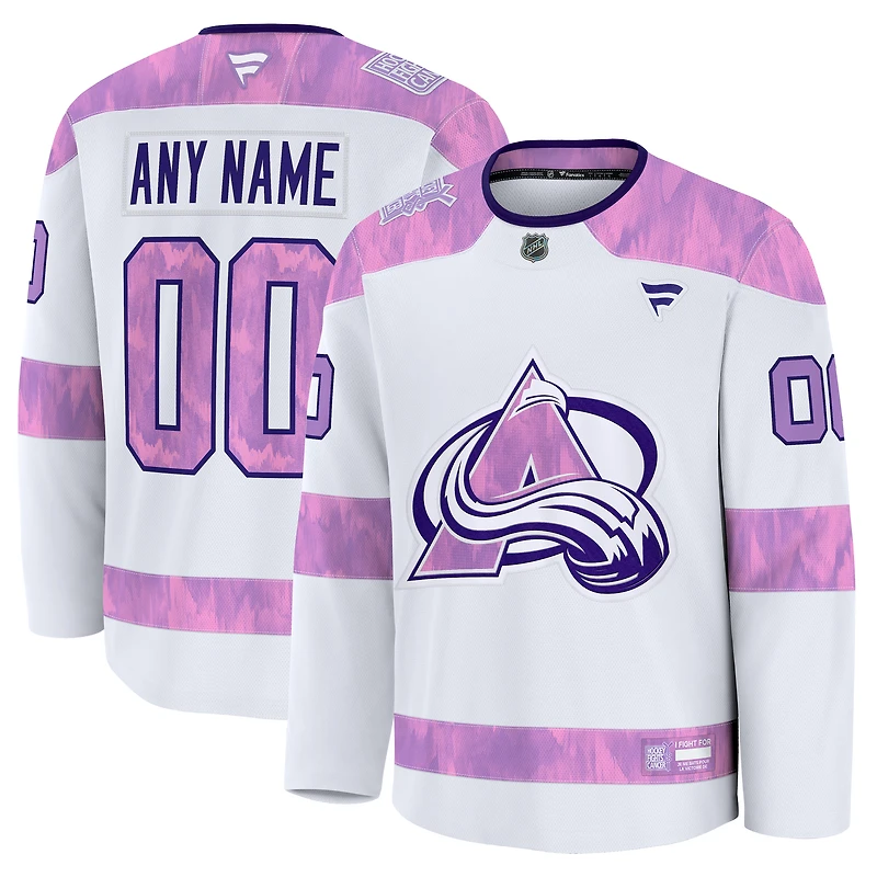 Men's Fanatics  White Colorado Avalanche 2024 Hockey Fights Cancer Custom Practice Jersey