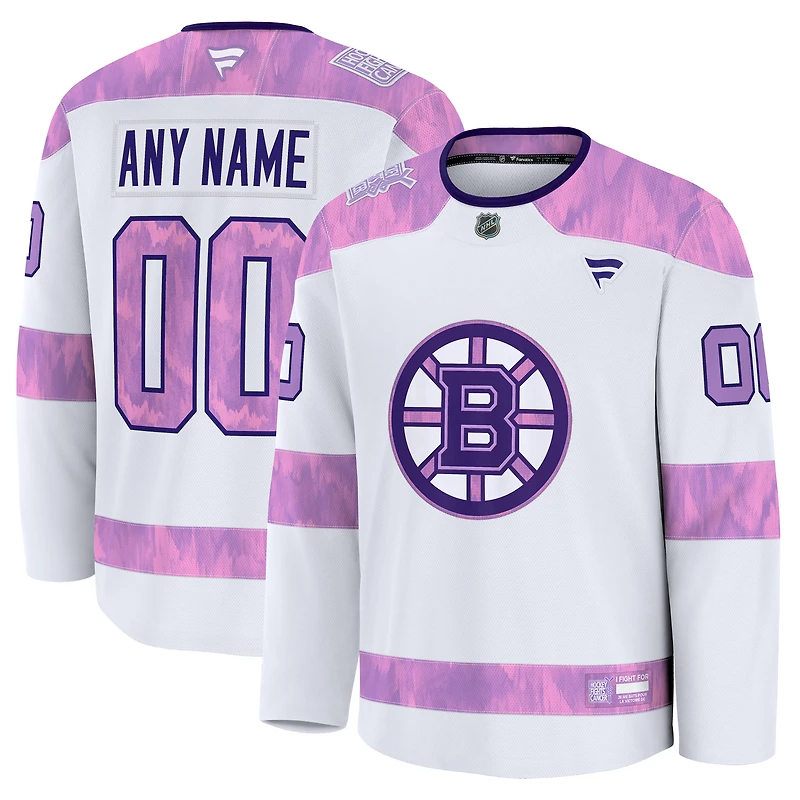 Men's Fanatics  White Boston Bruins 2024 Hockey Fights Cancer Custom Practice Jersey