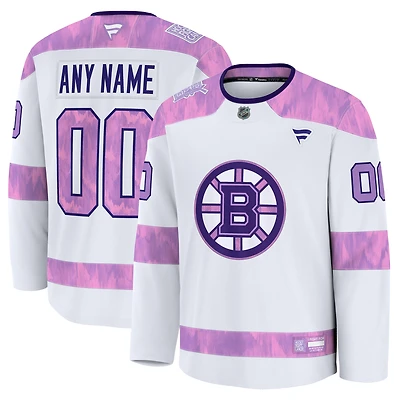 Men's Fanatics  White Boston Bruins 2024 Hockey Fights Cancer Custom Practice Jersey
