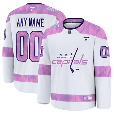 Men's Fanatics White Washington Capitals 2024 Hockey Fights Cancer Custom Practice Jersey