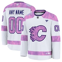 Men's Fanatics  White Calgary Flames 2024 Hockey Fights Cancer Custom Practice Jersey