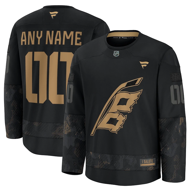 Men's Fanatics  Black Carolina Hurricanes 2024 Military Appreciation Custom Practice Jersey