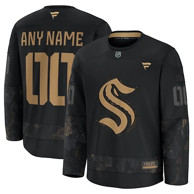 Men's Fanatics  Black Seattle Kraken 2024 Military Appreciation Custom Practice Jersey