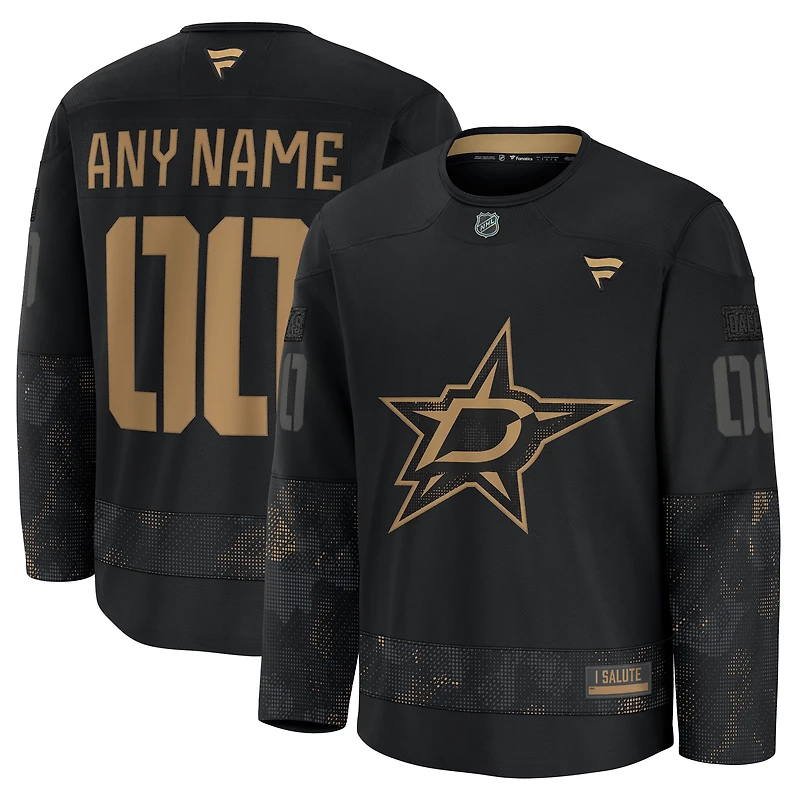 Men's Fanatics  Black Dallas Stars 2024 Military Appreciation Custom Practice Jersey