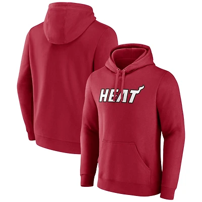 Men's  Red Miami Heat Wordmark Pullover Hoodie