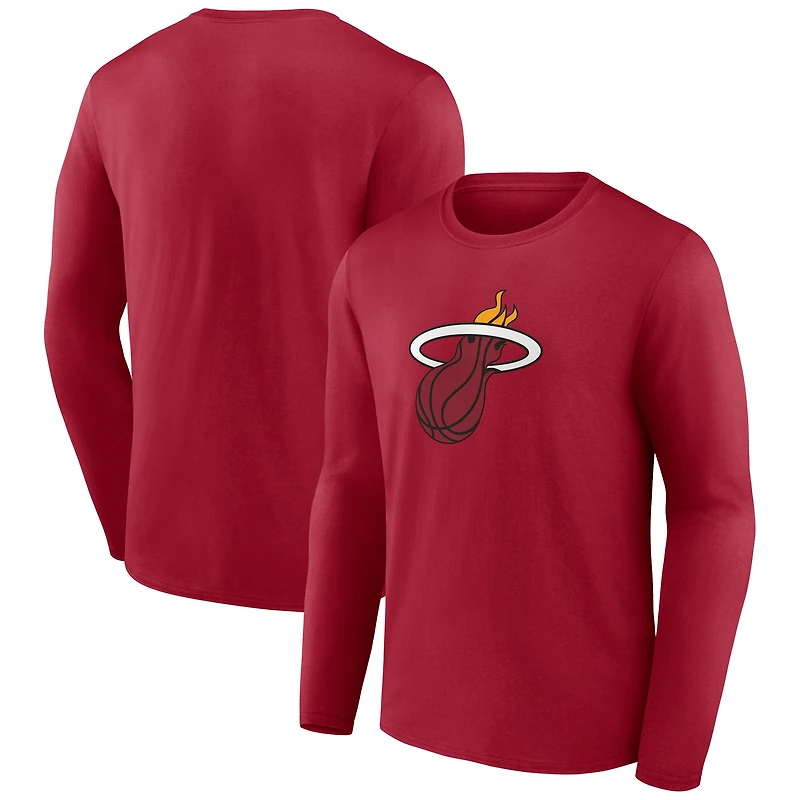 Men's Red Miami Heat Primary Logo Long Sleeve T-Shirt